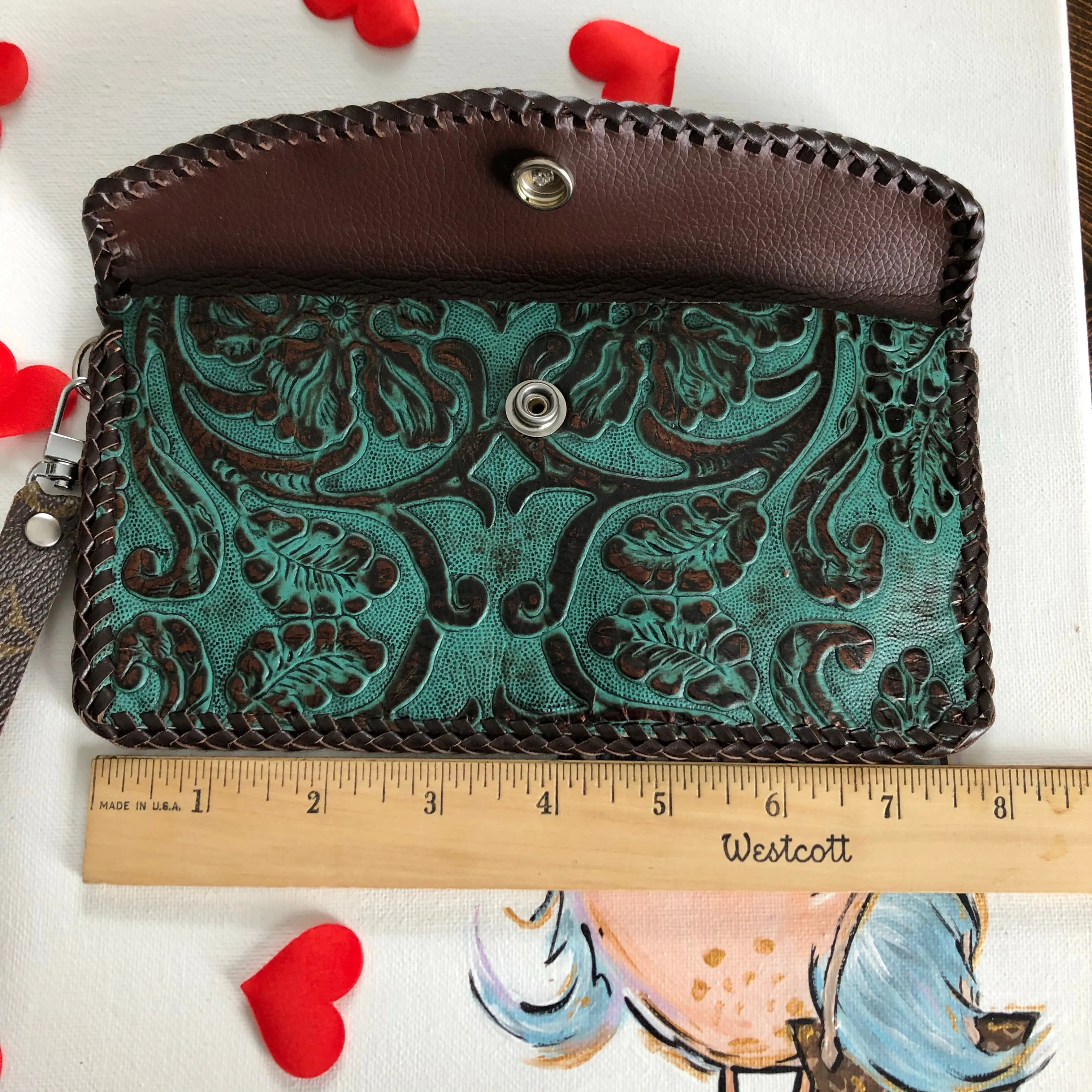 The Wren Wallet - Monogram & Turquoise Wristlet/Clutch Bag