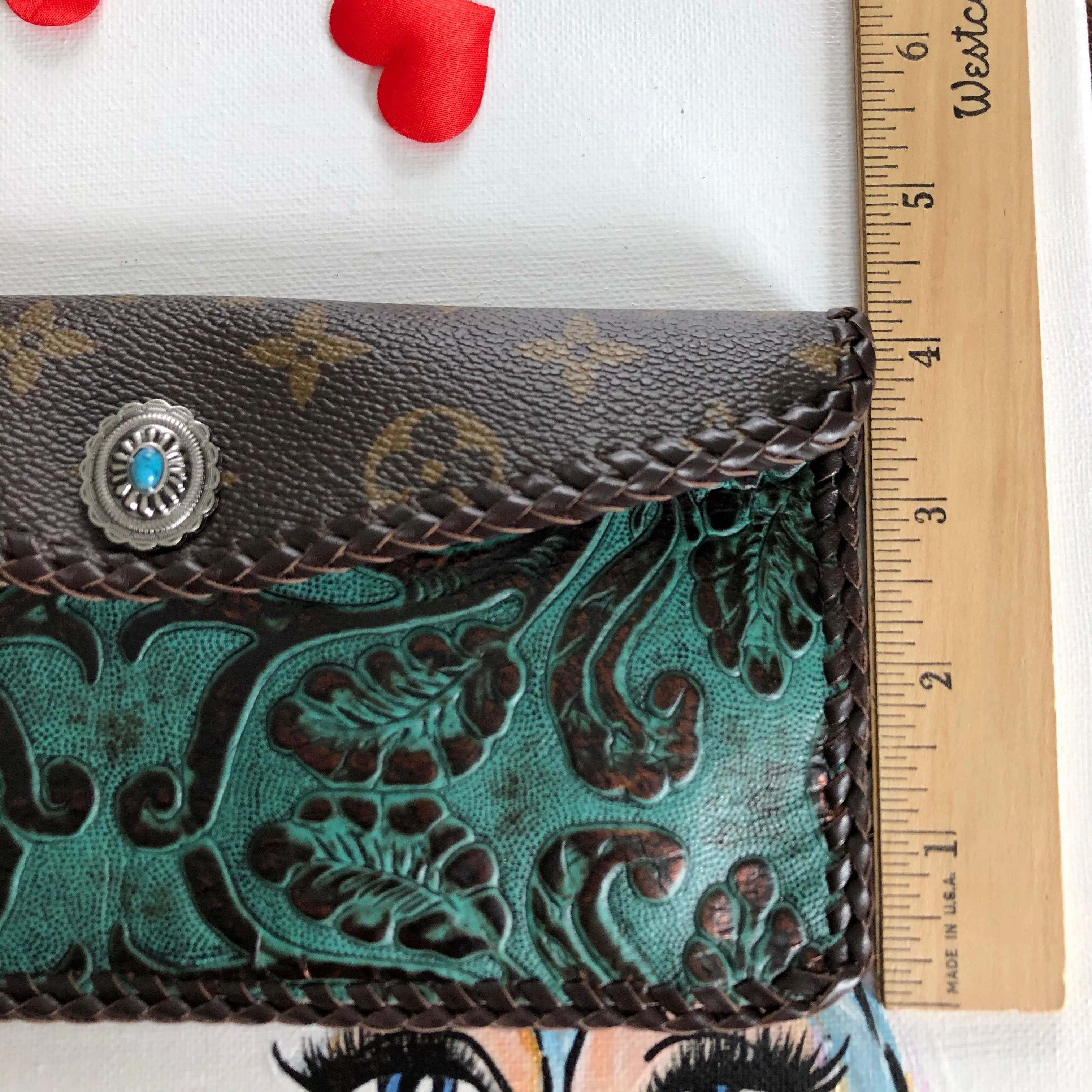 The Wren Wallet - Monogram & Turquoise Wristlet/Clutch Bag