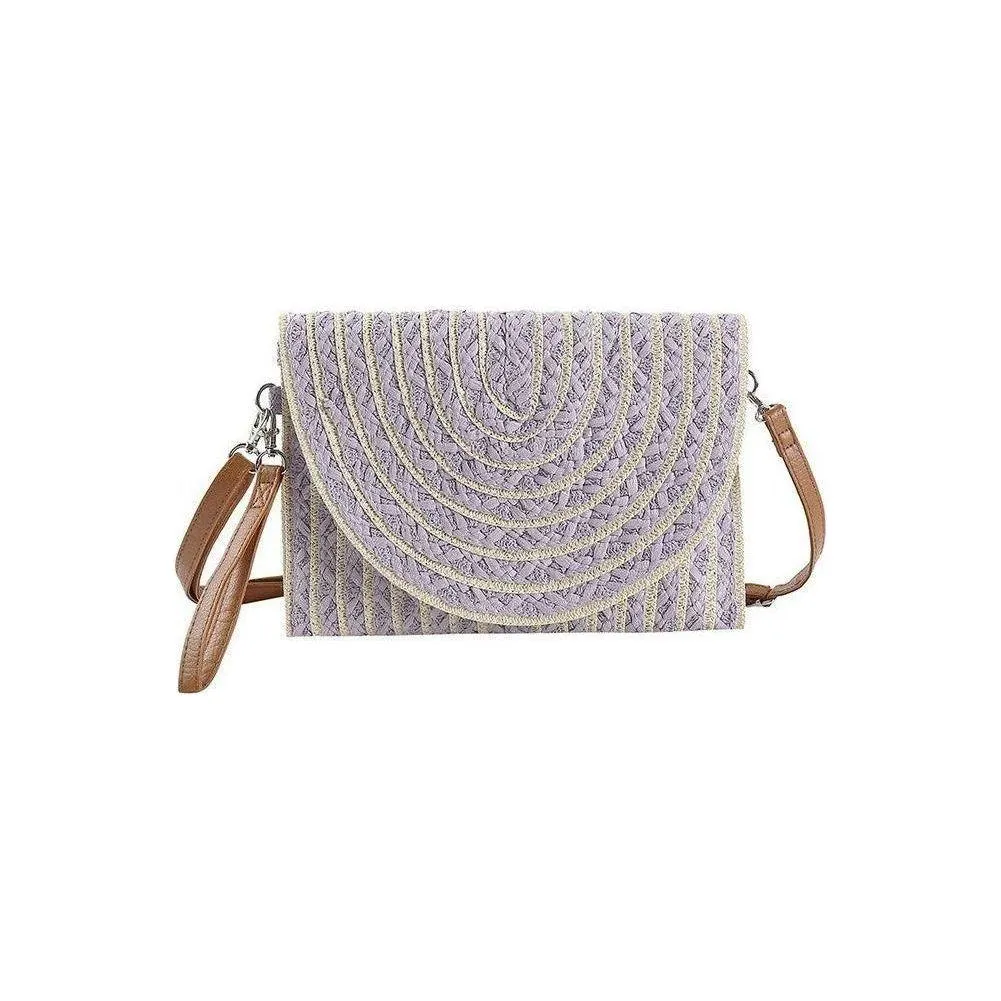 Two Tone Stripe Pattern Straw Clutch Crossbody Bag