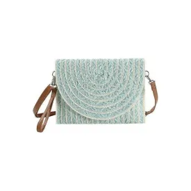 Two Tone Stripe Pattern Straw Clutch Crossbody Bag