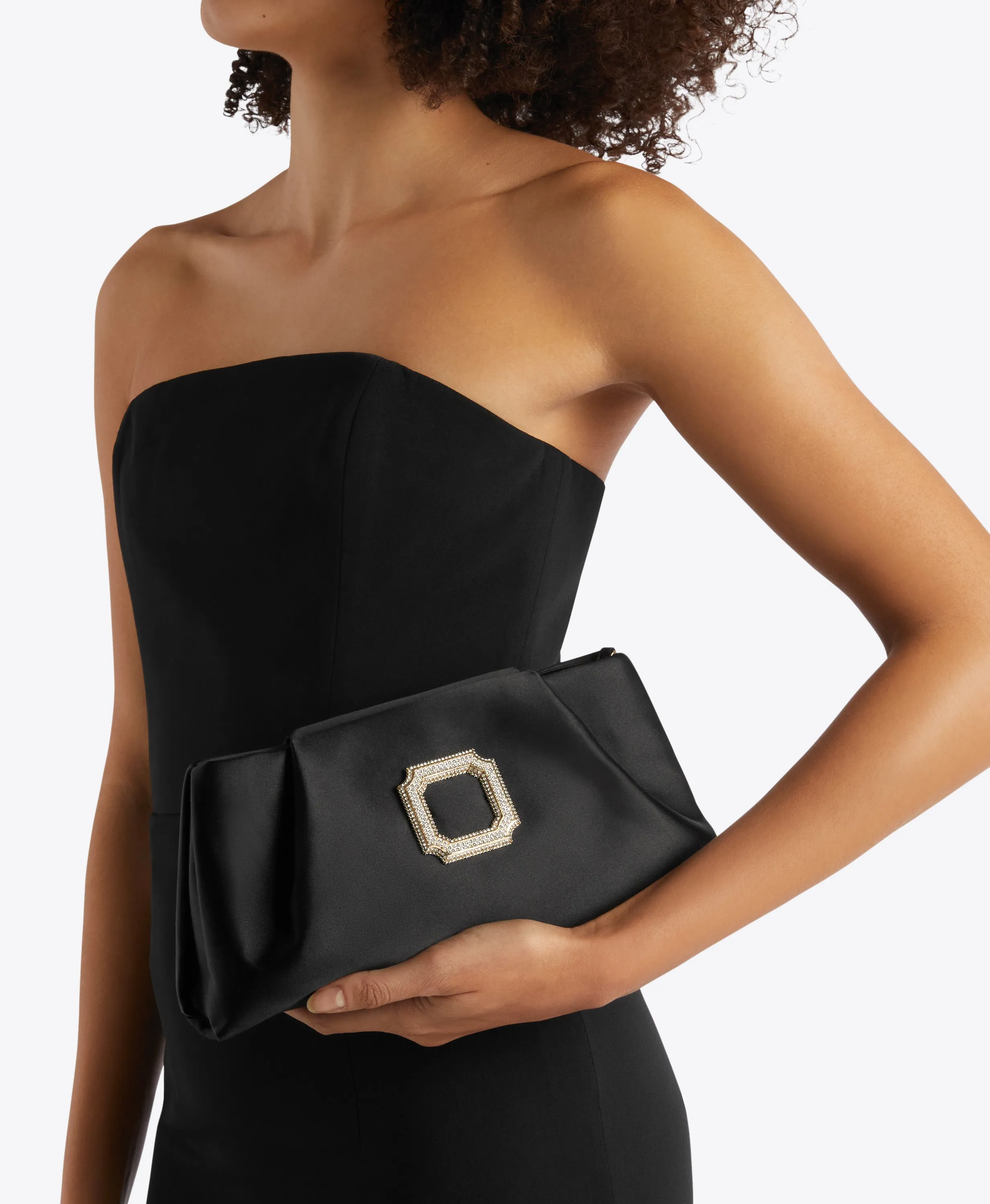 Vittoria Black Satin Clutch Bag