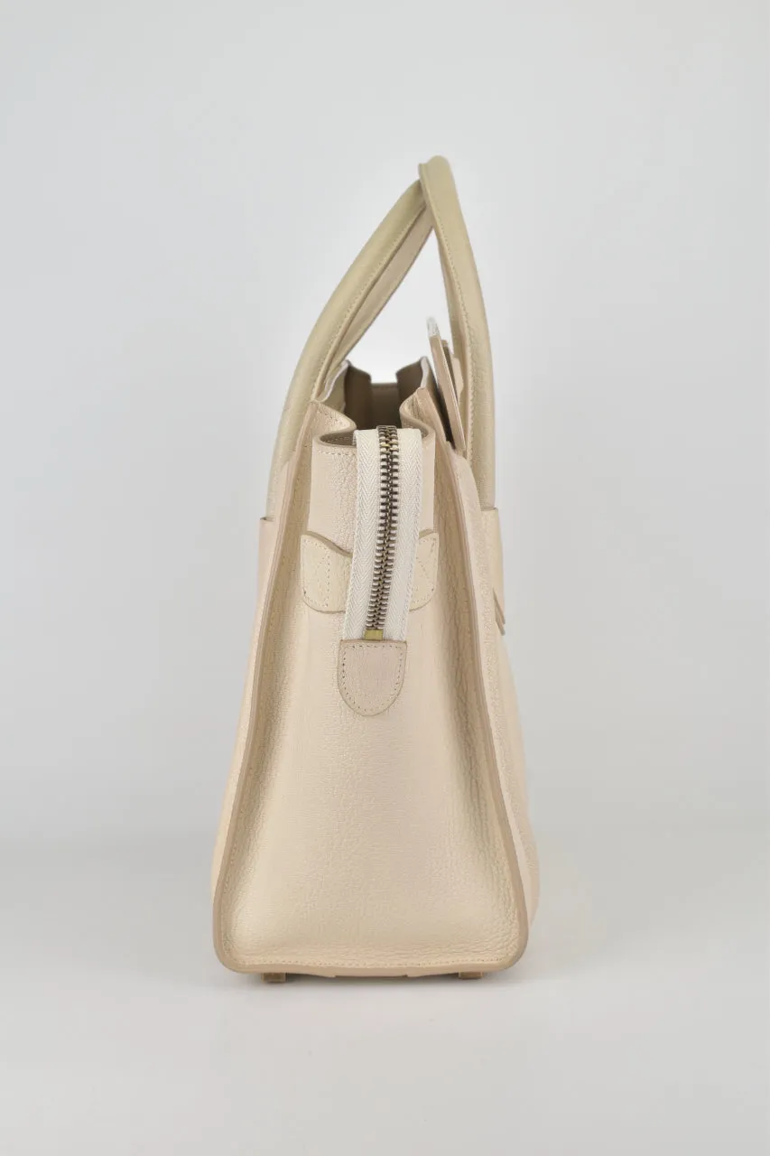 White Goatskin Micro Luggage Tote Bag