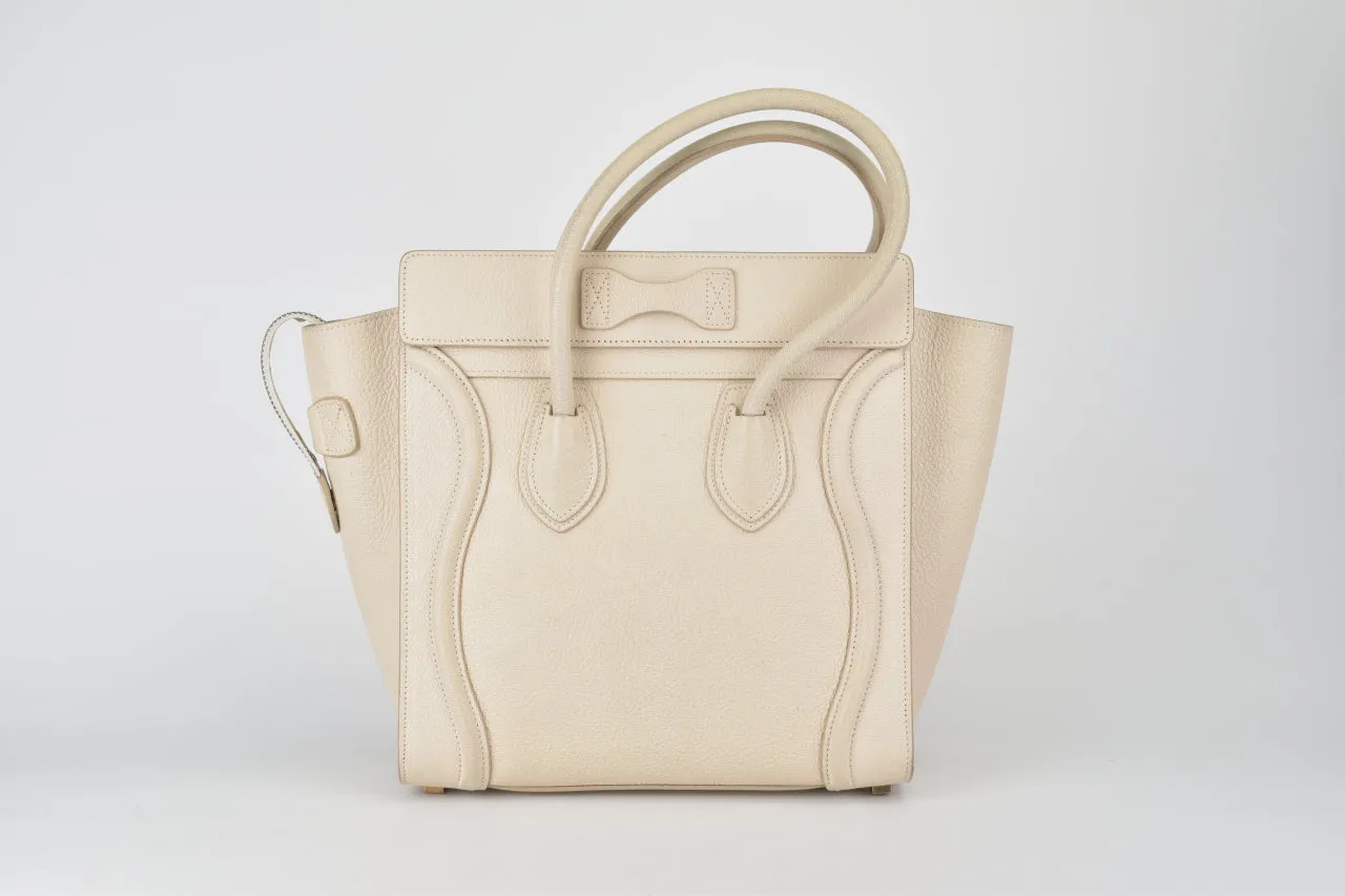 White Goatskin Micro Luggage Tote Bag