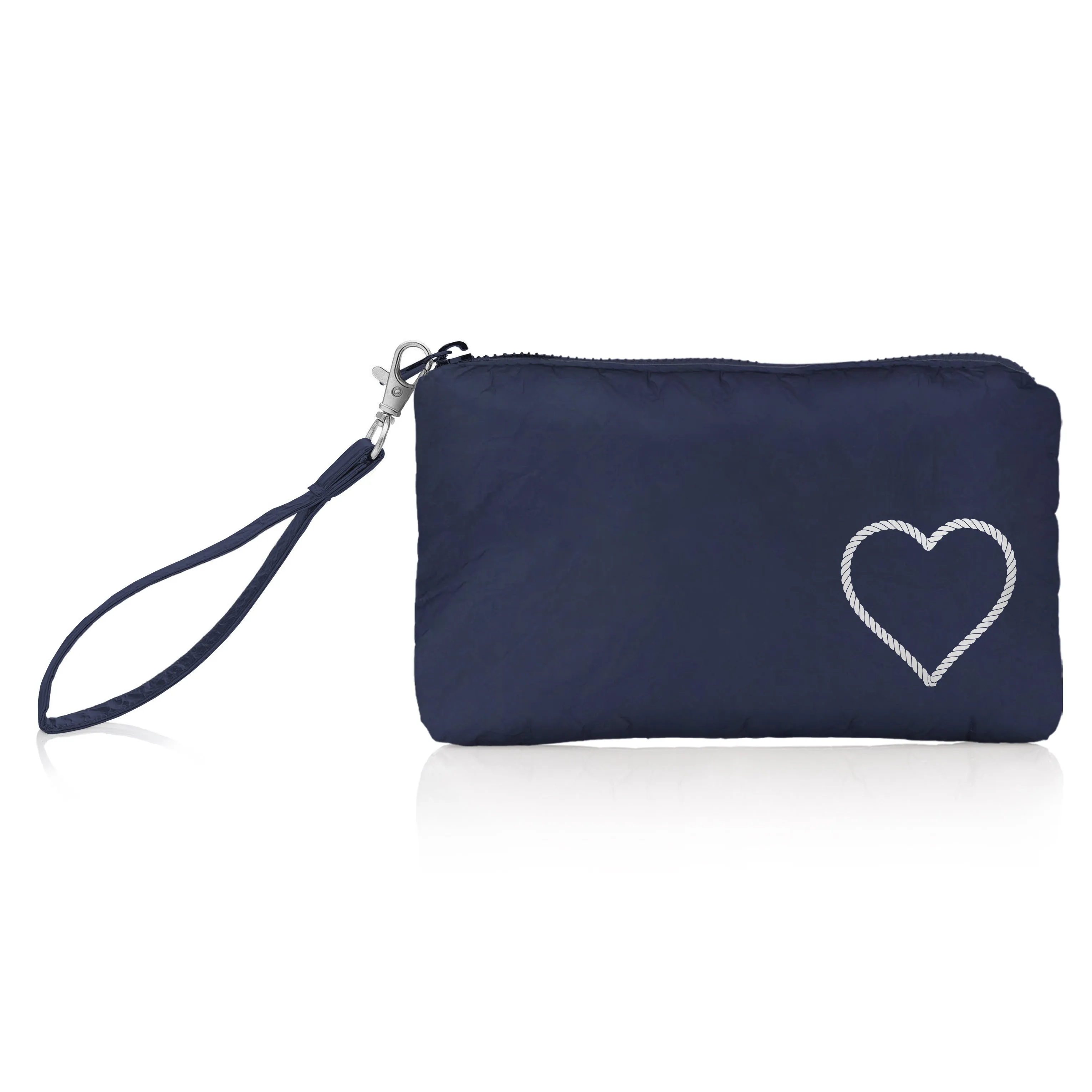 Zip Wristlet - Nautical Rope Heart in Matte Navy and White
